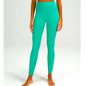 Lululemon Maldives green align pants size 8 28” long (not double lined) eEUC